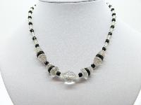 £35.00 - Vintage 30s Geometric Art Deco Black and Clear Glass Crystal Bead Necklace