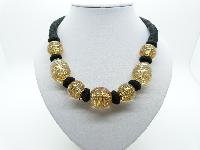 £22.00 - Vintage 80s Attractive Gold Spiral Murano Glass Bead Black Corded Necklace 51cms