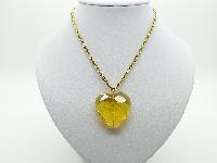 £20.00 - Vintage 80s Large Citrine Crystal Glass Heart Pendant and Gold Plated Chain