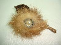 Vintage 40s Fabulous Real Mink Flower Brooch with Pearl Accent 