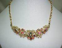 Vintage 50s Pretty Pink AB Diamante Ornate Link Scallop Drop Necklace 