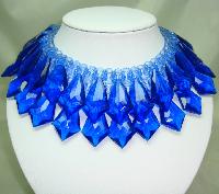 Vintage 60s Spectacular Cobolt Blue Lucite Drop Wide Collar Necklace