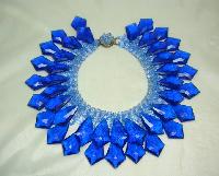 Vintage 60s Spectacular Cobolt Blue Lucite Drop Wide Collar Necklace