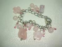 £28.00 - Beautiful Real Pink Quartz Bead and Crystal Glass Bead Charm Bracelet