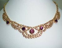 Vintage 50s Pretty Pink and Purple Diamante Swag Drop Cascade Necklace
