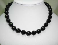 £42.00 - Vintage 50s Quality Black Faceted Crystal Glass Hand Knotted Bead Necklace