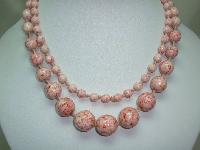 Vintage 30s Hand Knotted Mottled Pink Glass Graduating Bead Necklace