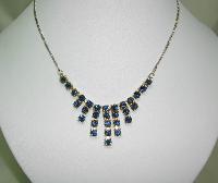 £22.00 - Vintage 50s Sparkling Sapphire Blue Diamante Graduating Drop Necklace