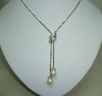 Vintage 80s Quality Lariat Style Slider Diamante & Faux Pearl Drop Necklace