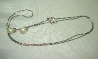 Vintage 80s Quality Lariat Style Slider Diamante & Faux Pearl Drop Necklace