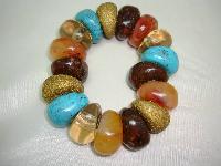Fab Chunky Multicoloured Bead Stretch Bracelet Tuquoise Amber Brown