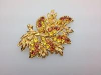 £20.00 - Vintage 50s Quality Goldtone Amber Tones Diamante Floral Design Brooch 7cms