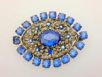 £30.00 - Vintage 30s Czech Filigree Blue Paste Diamante Flower Design Brooch 6cms