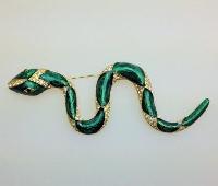 Vintage 80s Signed Sardi Green Enamel and Diamante Goldtone Snake Brooch