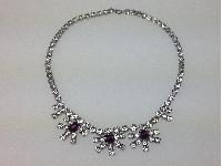 £32.00 - Vintage 50s Sparkling Flower Drop Amethyst and Clear Diamante Paste Necklace
