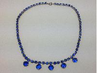 Vintage 50s Very Pretty Blue Diamante Drop Silvertone Necklace