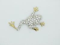 Vintage 80s Sparkling Crystal Diamante Quirky Goldtone Frog Brooch 8cms