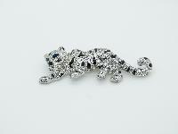 Vintage 80s Stunning Quality Diamante Crystal Silvertone Leopard Brooch 
