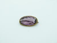 Antique Victorian Pretty Purple Paste Glass Gilt Metal Brooch 3.5cms