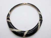 Vintage 80s Black Enamel and Diamante Goldtone Collar Statement Necklace