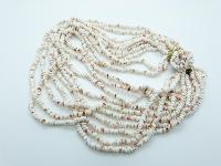 Vintage 60s Convertible Ten Row White Pukka Shell Chip Necklace Fab Clasp!