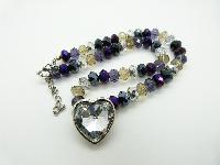 Multicoloured Crystal Glass Bead Necklace with Heart Shaped Crystal Pendant