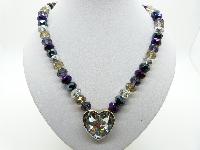 Multicoloured Crystal Glass Bead Necklace with Heart Shaped Crystal Pendant