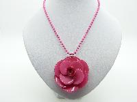 £8.00 - Fabulous Genuine Big Baby Bright Cerise Pink 3D Rose Pendant Necklace 