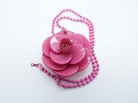 Fabulous Genuine Big Baby Bright Cerise Pink 3D Rose Pendant Necklace 