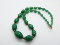 Vintage 50s Lovely Green Glass Graduating Bead Necklace 50cms