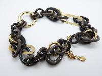 Signed Precis Chunky Brown Plastic Gold Chain Link Necklace Made In Italy