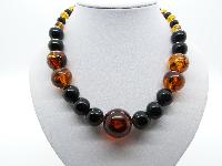 £20.00 - Vintage 50s Chunky Black and Amber Coloured Plastic Lucite Bead Necklace