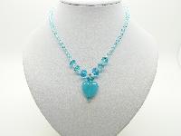 Vintage Redesigned Aqua Blue Crystal Bead Necklace Glass Heart Pendant 