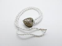 Vintage Redesigned White Glass Bead Necklace Murano Glass Heart Pendant