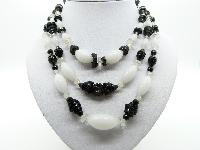 £42.00 - Vintage 50s Stunning Three Row Black and White Glass Bead Necklace Quality!