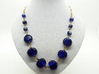 £10.00 - Pretty and Unusual Violet Blue Glass Bead Goldtone Chain Necklace