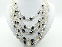 Vintage 50s Breathtaking 5 Row AB Crystal Glass and Hematite Bead Necklace