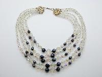 Vintage 50s Breathtaking 5 Row AB Crystal Glass and Hematite Bead Necklace