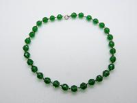 Vintage 30s Stunning Emerald Green Crystal  Faceted Glass Bead Necklace