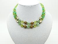 Vintage 50s Pretty Two Row Green and Brown Glass Bead Necklace