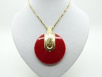 Fab Large Red and Gold 60s Style Round Pendant and Long Gold Chain 