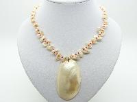 £14.00 - Very Pretty Mother of Pearl Chip Bead Necklace with Large MOP Pendant