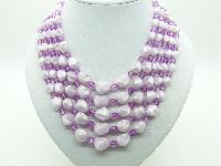 Vintage 50s Amazing Five Row Lilac Pink Textured Lucite Bead Necklace Mint!