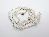 Vintage 30s Long AB Crystal Glass Bead Flapper Necklace Diamante Clasp