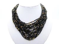 £24.00 - Vintage 50s Fab Black and Gold Seed Glass Bead Multi Strand Twist Necklace
