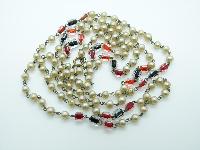 Vintage 30s Red and Black Crystal Faux Pearl Glass Bead Flapper Necklace 