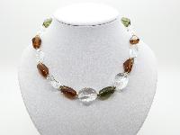 Vintage 60s White Amber and Green Glass Irregular Shaped Bead Necklace