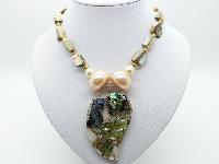 Vintage 50s Abalone Bead and Pearl Necklace with Fab Large Lucite Pendant 