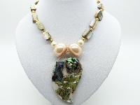 Vintage 50s Abalone Bead and Pearl Necklace with Fab Large Lucite Pendant 