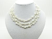 Vintage 50s Pretty Three Row White Glass Swirl Bead Necklace Length 46cms